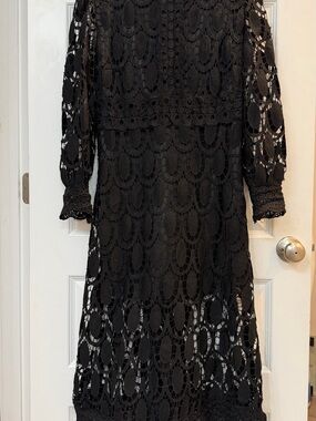 Source Unknown Black Crochet Long Sleeve Midi Dress